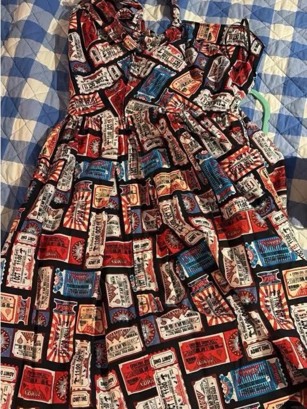 Unique Vintage Circus Tickets Print Halter Swing Dress - Picture 2 of 2